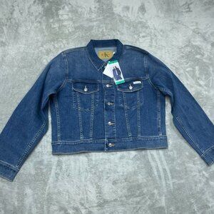 Calvin Klein Denim Trucker Jacket Womens XL Lightweight Stylish Fit Blue d0178